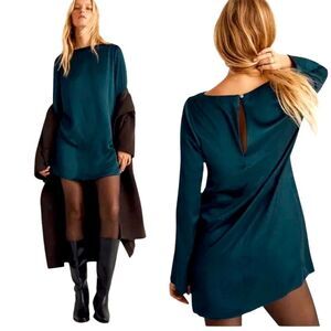 MADEWELL Dark Green Satin Long Bell Sleeve Mini Dress - XL